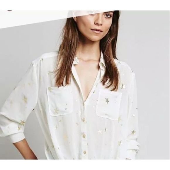 ✨ Free People Gold Stars Blouse ✨ NWOT XS - Picture 2 of 8
